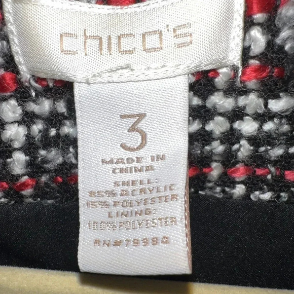 Chico"s Black Pink Plaid Tweed Fringe Blazer Size XL - Picture 8 of 9